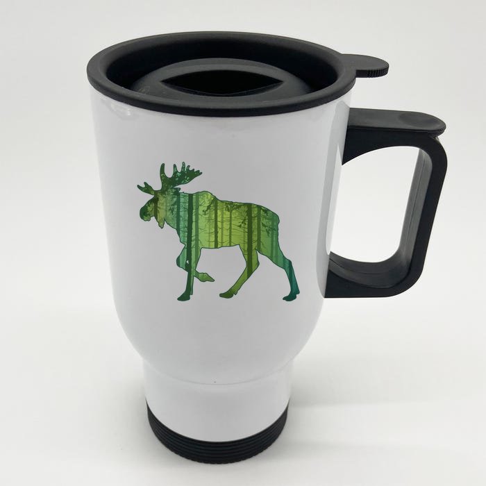 Moose Forest Silhouette Front & Back Stainless Steel Travel Mug