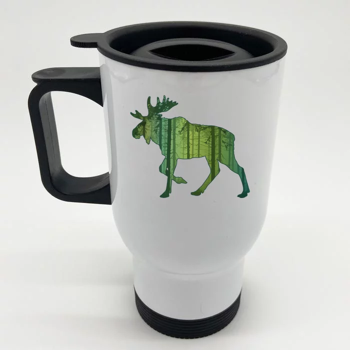 Moose Forest Silhouette Front & Back Stainless Steel Travel Mug