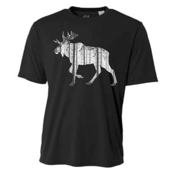 Moose Forest Silhouette Grey Style Cooling Performance Crew T-Shirt