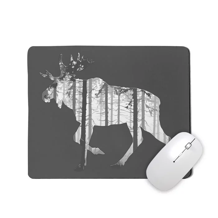 Moose Forest Silhouette Grey Style Mousepad