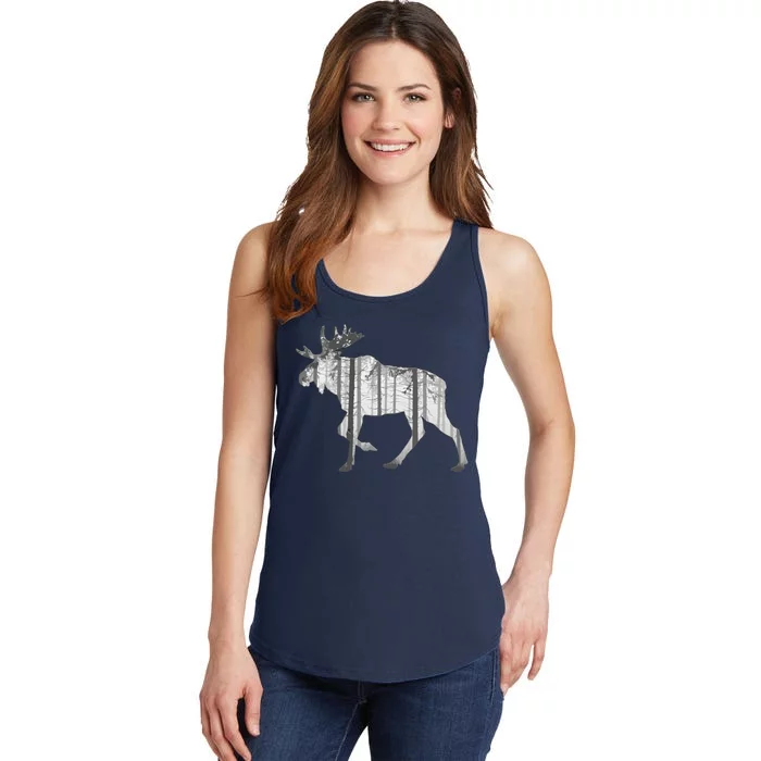 Moose Forest Silhouette Grey Style Ladies Essential Tank