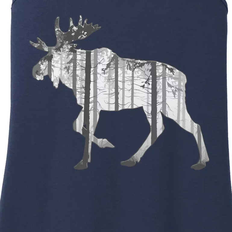 Moose Forest Silhouette Grey Style Ladies Essential Tank