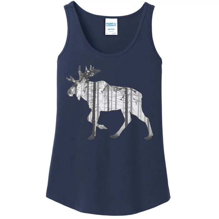 Moose Forest Silhouette Grey Style Ladies Essential Tank