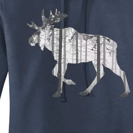 Moose Forest Silhouette Grey Style Women's Pullover Hoodie