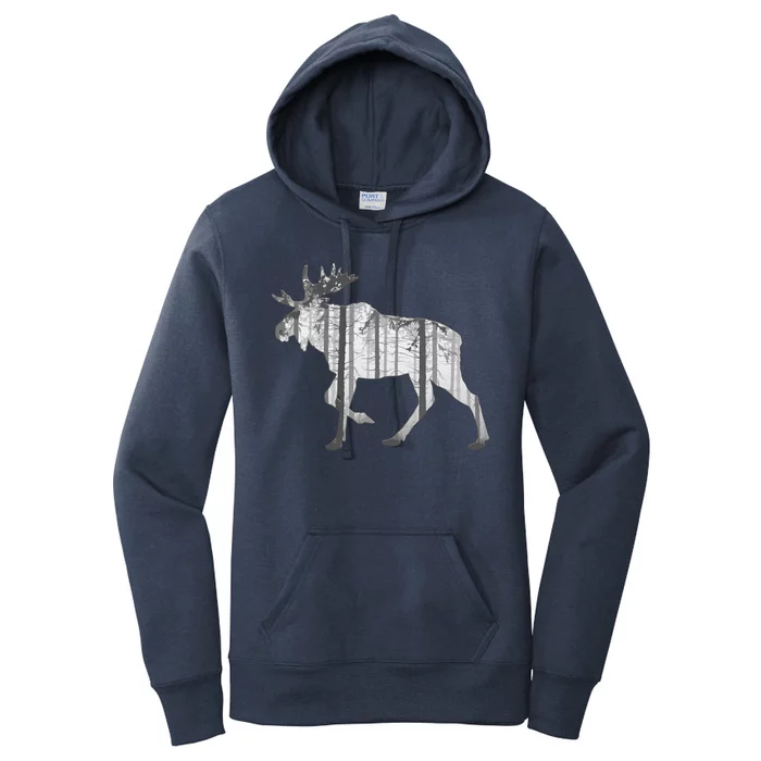 Moose Forest Silhouette Grey Style Women's Pullover Hoodie