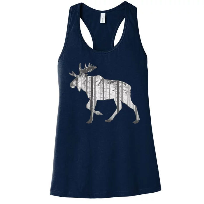 Moose Forest Silhouette Grey Style Women's Racerback Tank