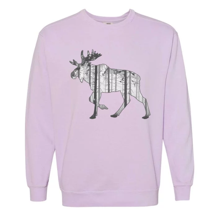 Moose Forest Silhouette Grey Style Garment-Dyed Sweatshirt