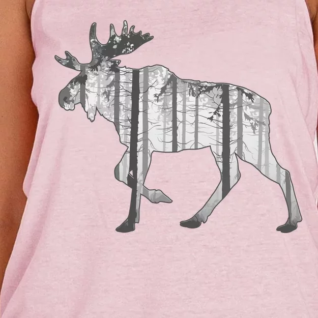 Moose Forest Silhouette Grey Style Women's Knotted Racerback Tank