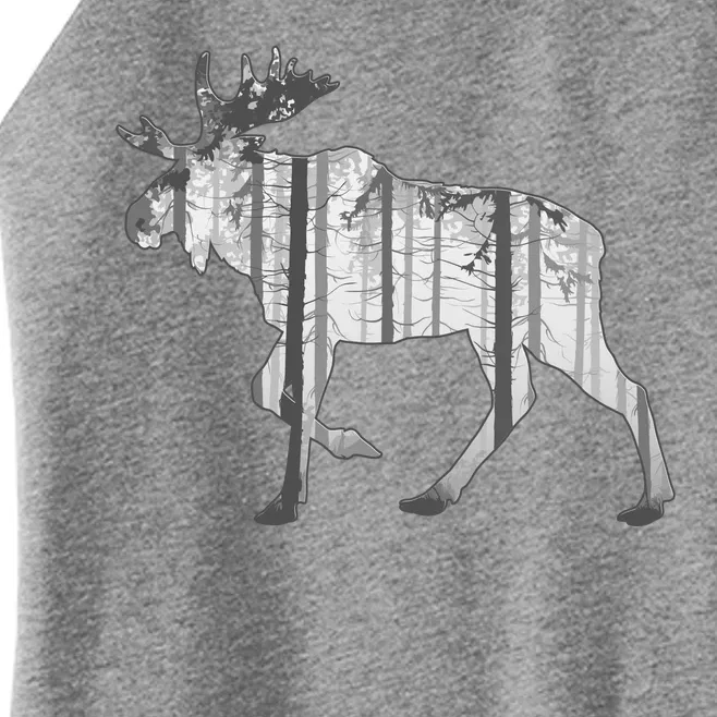 Moose Forest Silhouette Grey Style Women’s Perfect Tri Rocker Tank