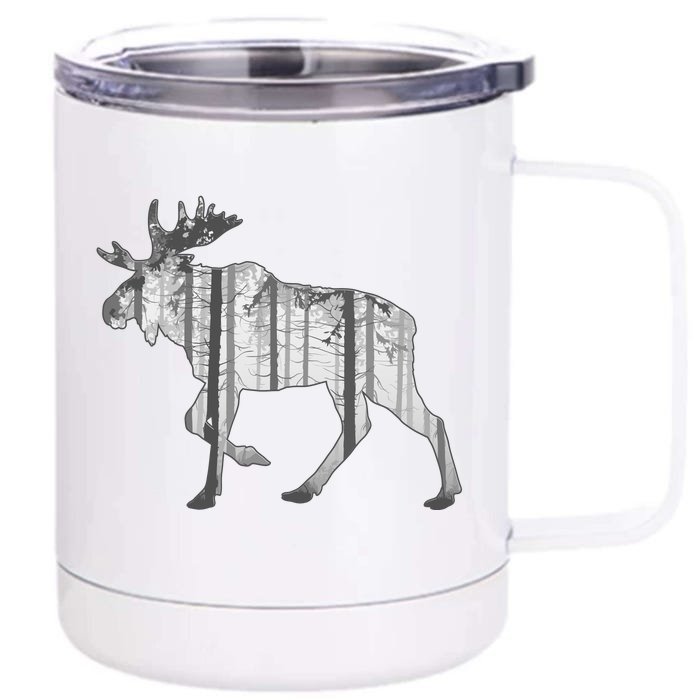 Moose Forest Silhouette Grey Style Front & Back 12oz Stainless Steel Tumbler Cup