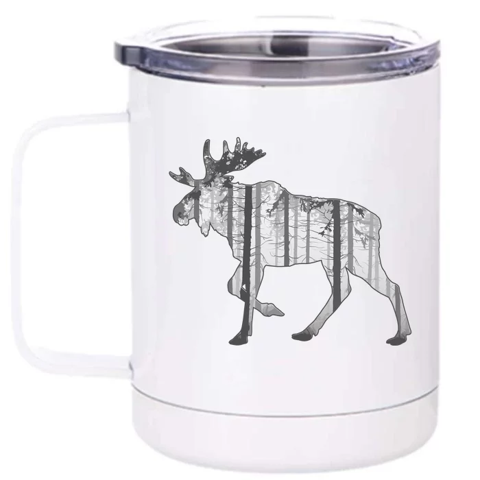 Moose Forest Silhouette Grey Style Front & Back 12oz Stainless Steel Tumbler Cup