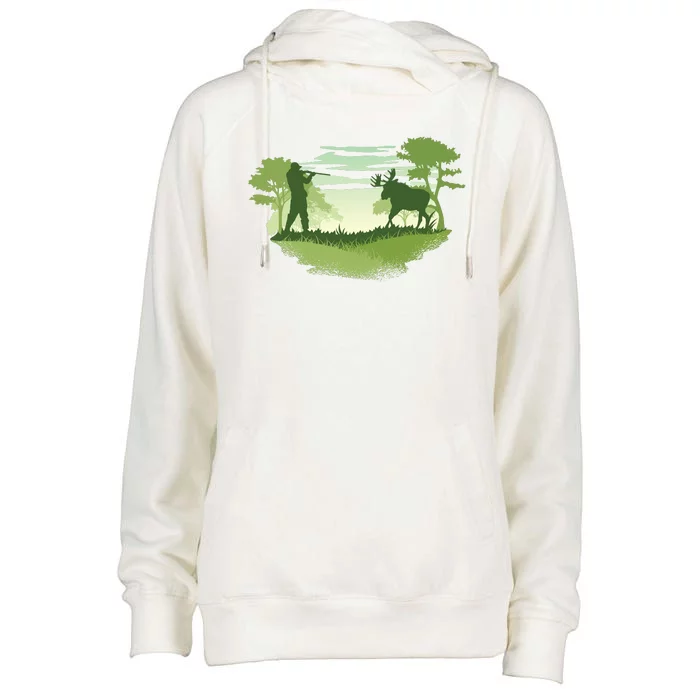 Moose Hunting Womens Funnel Neck Pullover Hood