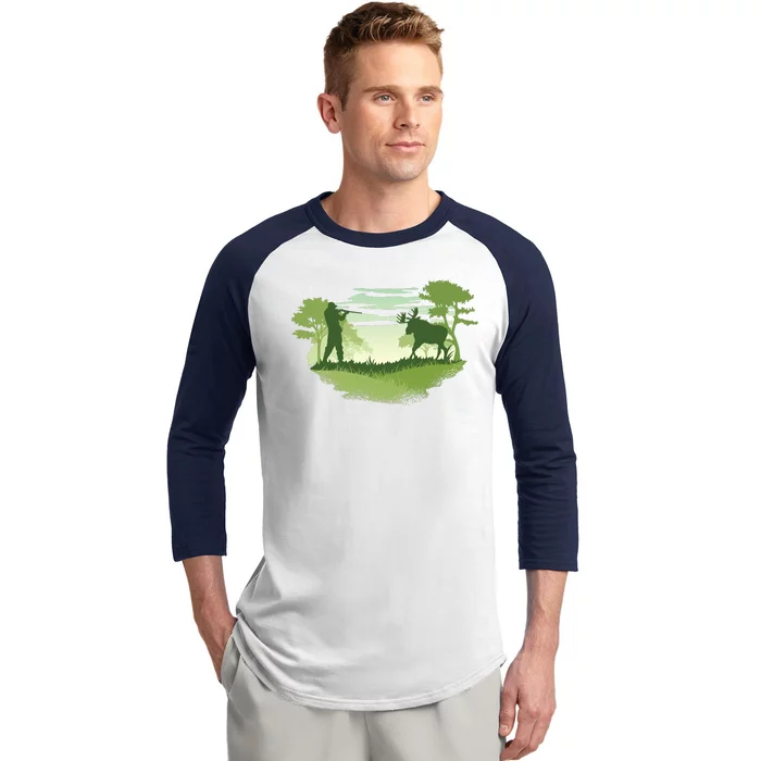 Moose Hunting Baseball Sleeve Shirt