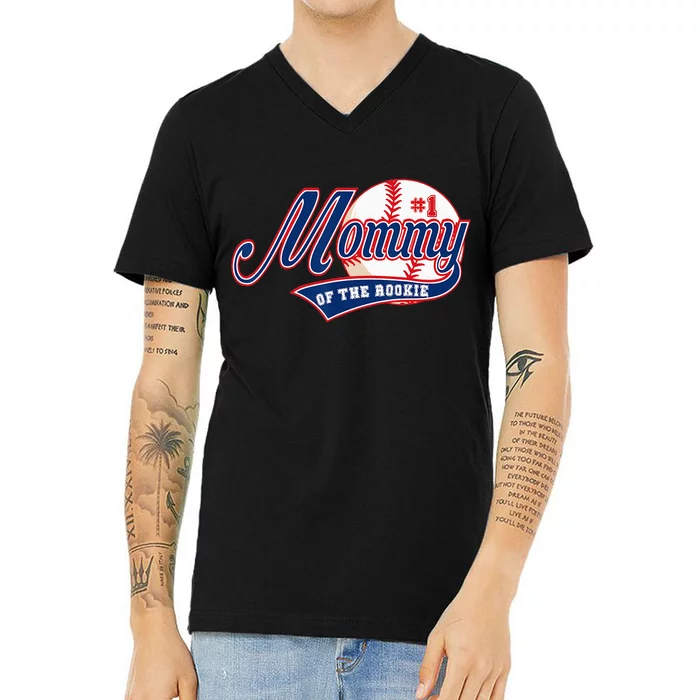 Mommy Of Rookie 1st Birthday Baseball Theme Matching Party V-Neck T-Shirt