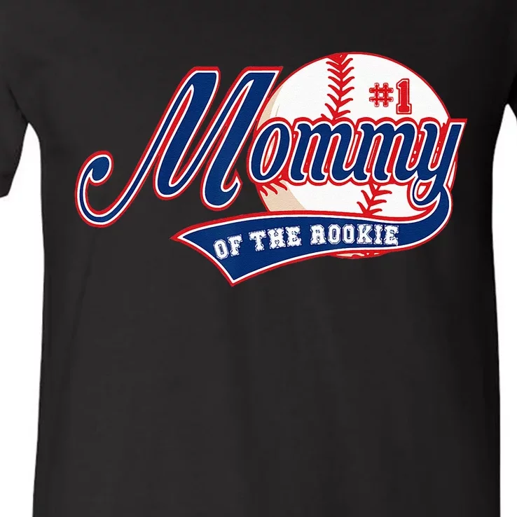 Mommy Of Rookie 1st Birthday Baseball Theme Matching Party V-Neck T-Shirt