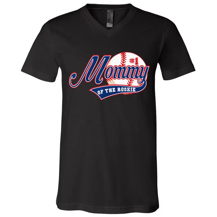 Mommy Of Rookie 1st Birthday Baseball Theme Matching Party V-Neck T-Shirt