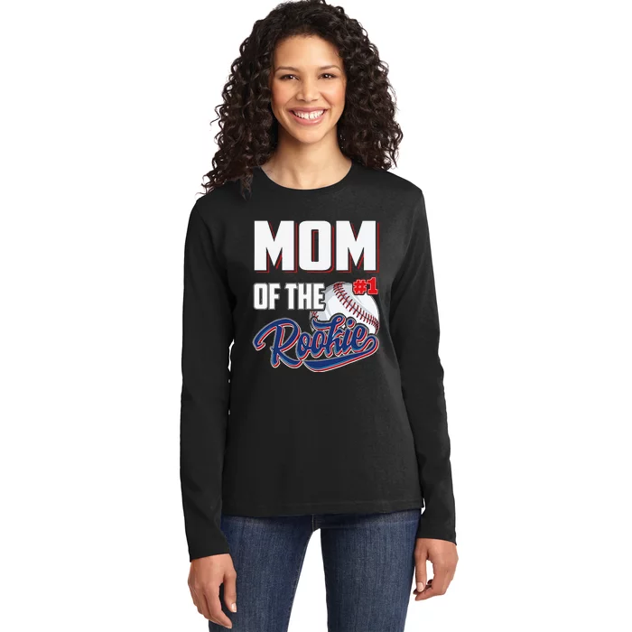 Mom Of Rookie 1 Years Old Team 1st Birthday Baseball Ladies Long Sleeve Shirt