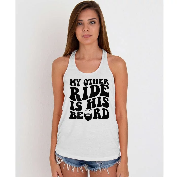 My Other Ride Is His Beard Retro Groovy Women's Knotted Racerback Tank