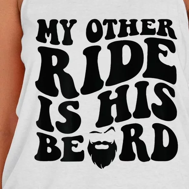 My Other Ride Is His Beard Retro Groovy Women's Knotted Racerback Tank