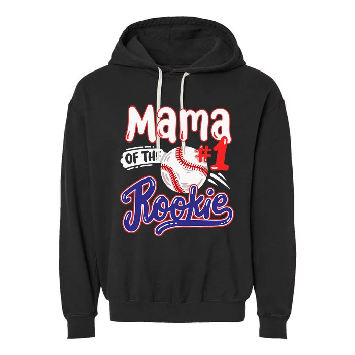 Mama Of Rookie 1st Baseball Birthday Party Theme Matching Garment-Dyed Fleece Hoodie