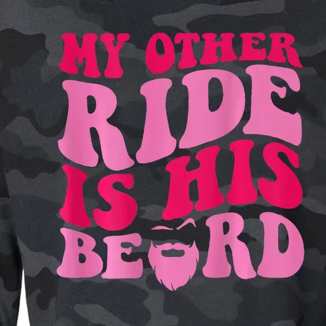 My Other Ride Is His Beard Retro Groovy On Back Cropped Pullover Crew