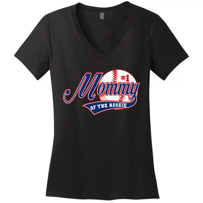 Mommy Of Rookie 1st Birthday Baseball Theme Matching Party Women's V-Neck T-Shirt