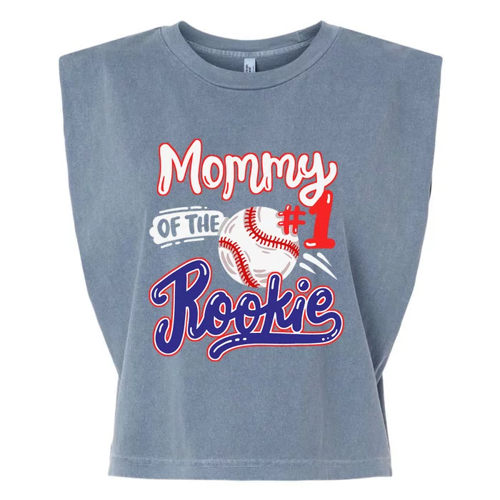 Mommy Of Rookie 1st Baseball Birthday Party Theme Matching Garment-Dyed Women's Muscle Tee