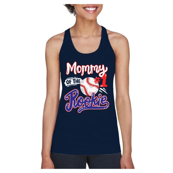 Mommy Of Rookie 1st Baseball Birthday Party Theme Matching Women's Racerback Tank