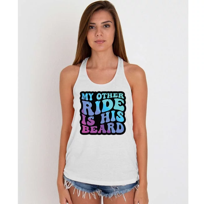 My Other Ride Is His Beard Colorful Groovy Tank Top Women's Knotted Racerback Tank