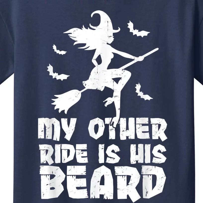 My Other Ride Is His Beard Funny Witch Halloween 2022 Kids T-Shirt