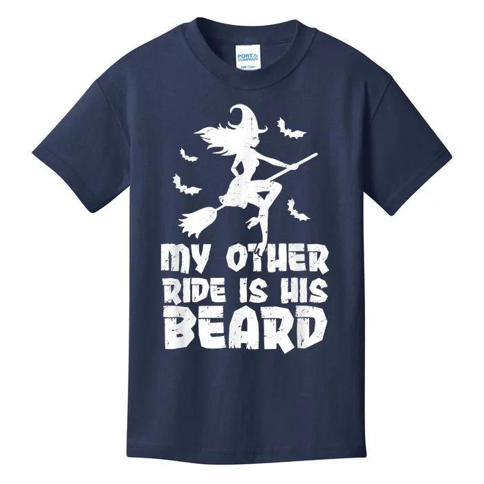 My Other Ride Is His Beard Funny Witch Halloween 2022 Kids T-Shirt