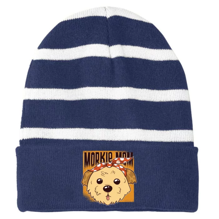 Morkie Mom Striped Beanie with Solid Band