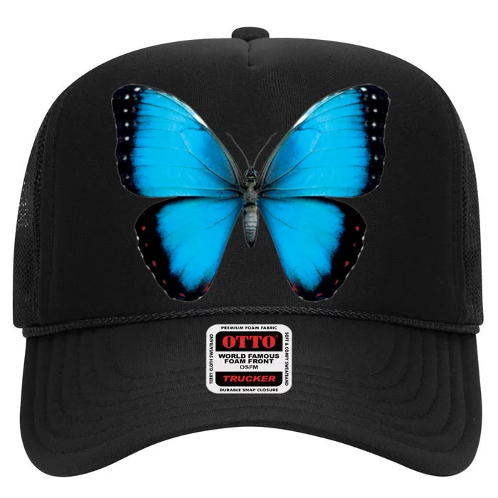 Morpho Butterfly Close Up 3D High Crown Mesh Trucker Hat