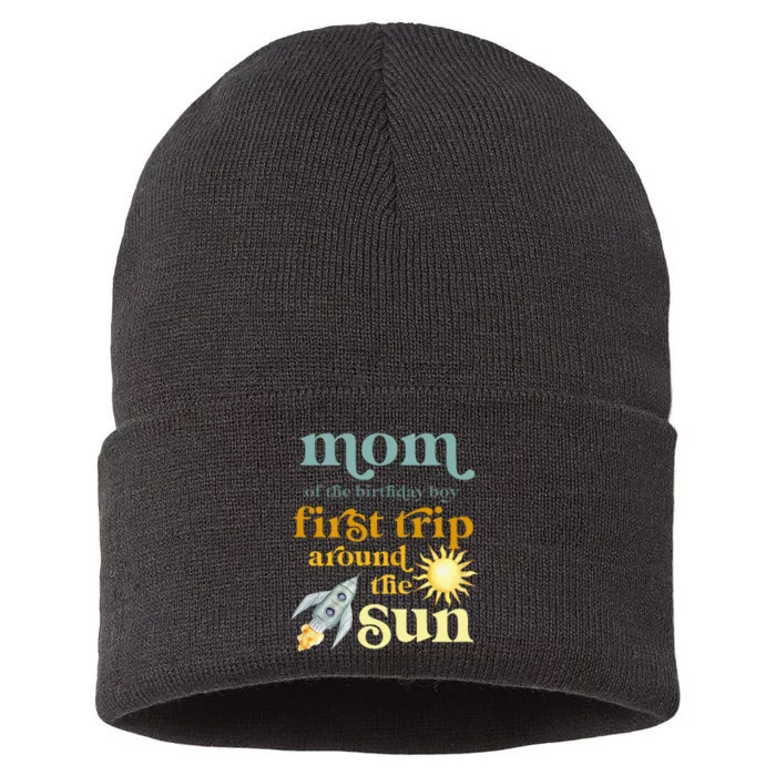 Mom Outer Space 1st Birthday First Trip Around The Sun Baby Sustainable Knit Beanie