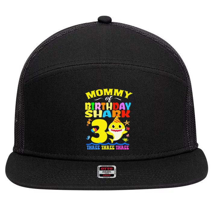 Mommy Of Shark Birthday 3rd Matching Party For Family 7 Panel Mesh Trucker Snapback Hat