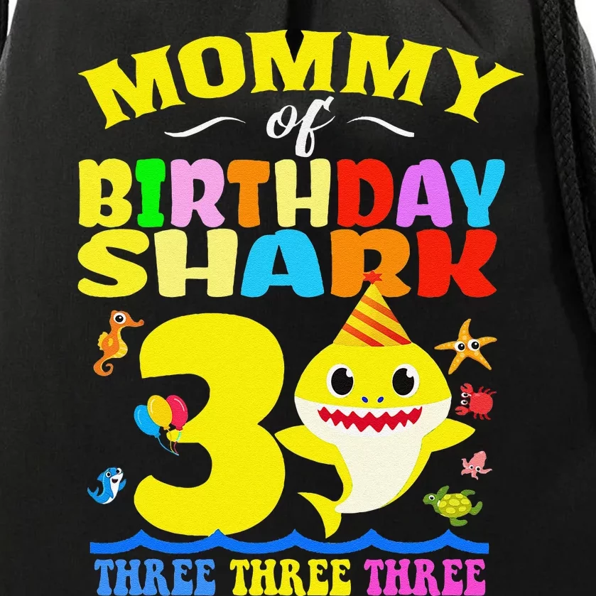 Mommy Of Shark Birthday 3rd Matching Party For Family Drawstring Bag