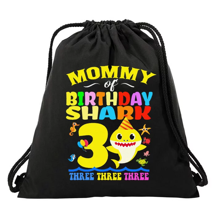 Mommy Of Shark Birthday 3rd Matching Party For Family Drawstring Bag