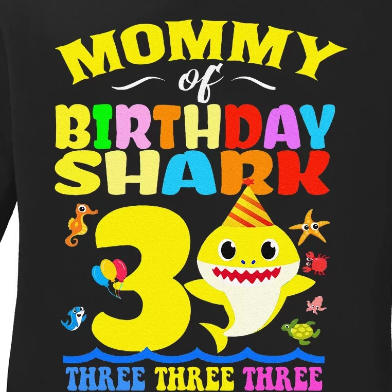 Mommy Of Shark Birthday 3rd Matching Party For Family Ladies Long Sleeve Shirt