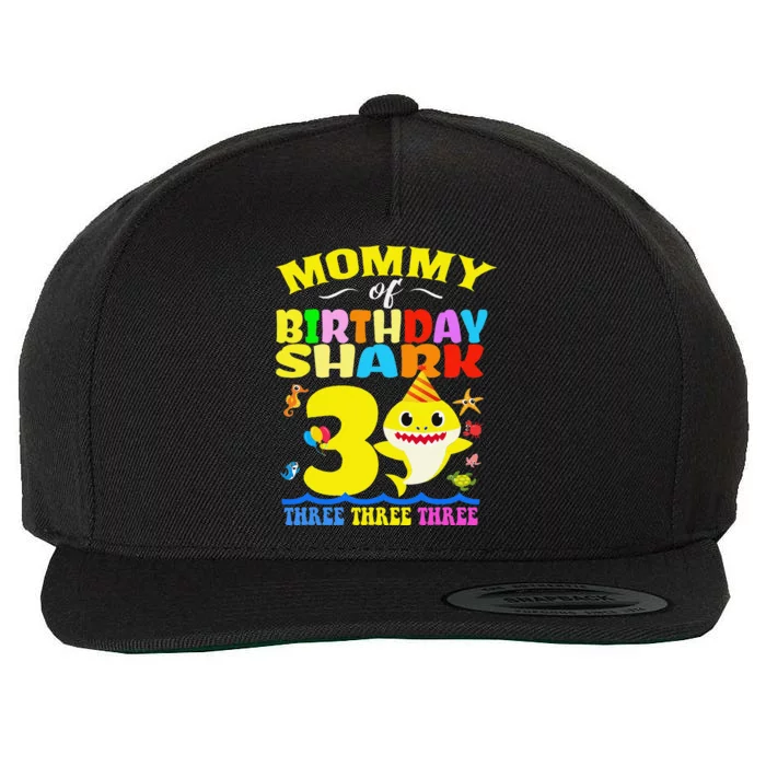 Mommy Of Shark Birthday 3rd Matching Party For Family Wool Snapback Cap