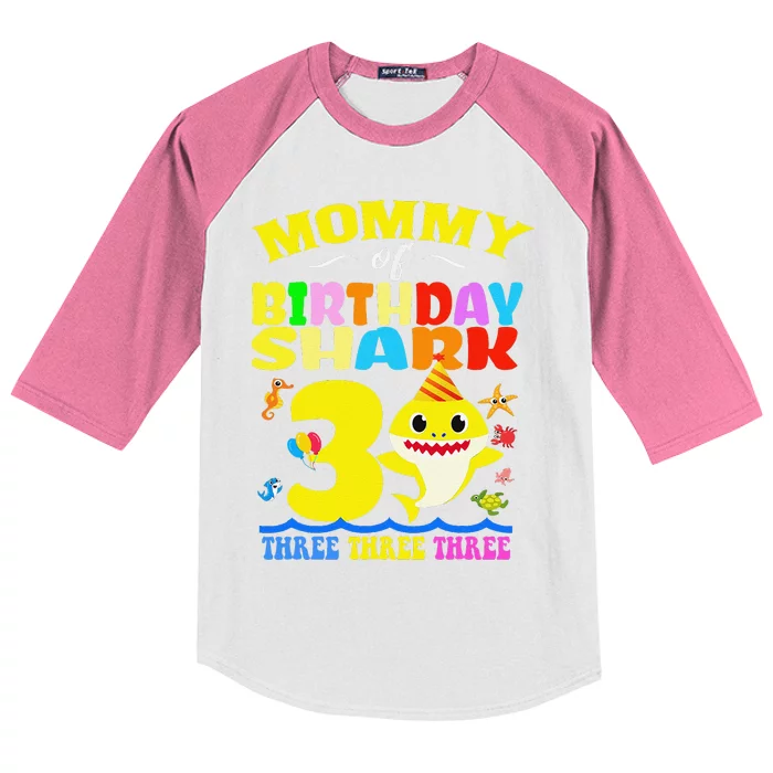 Mommy Of Shark Birthday 3rd Matching Party For Family Kids Colorblock Raglan Jersey