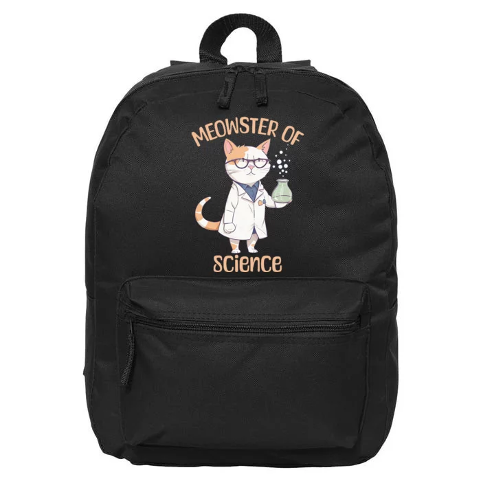 Meowster of Science Funny Lab Cat Laboratory Chemistry 16 in Basic Backpack