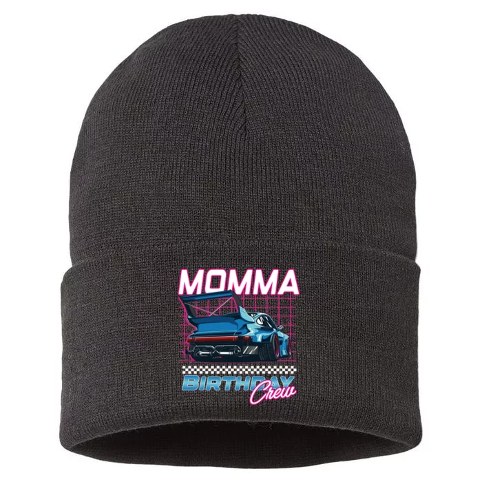 Momma Of The Birthday Boy Racing Vibe Matching Family Sustainable Knit Beanie