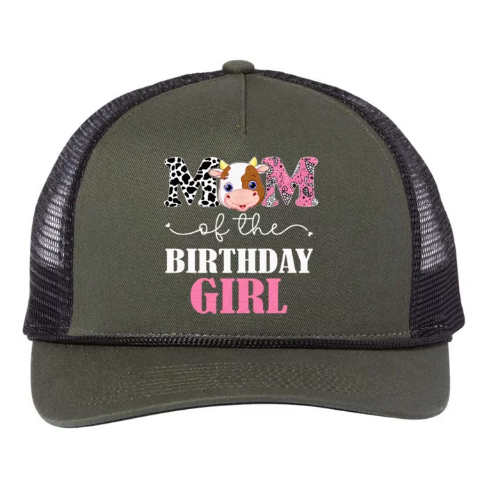 Mom Of The Birthday Girl Farm Cow Mommy Mama 1st Retro Rope Trucker Hat Cap