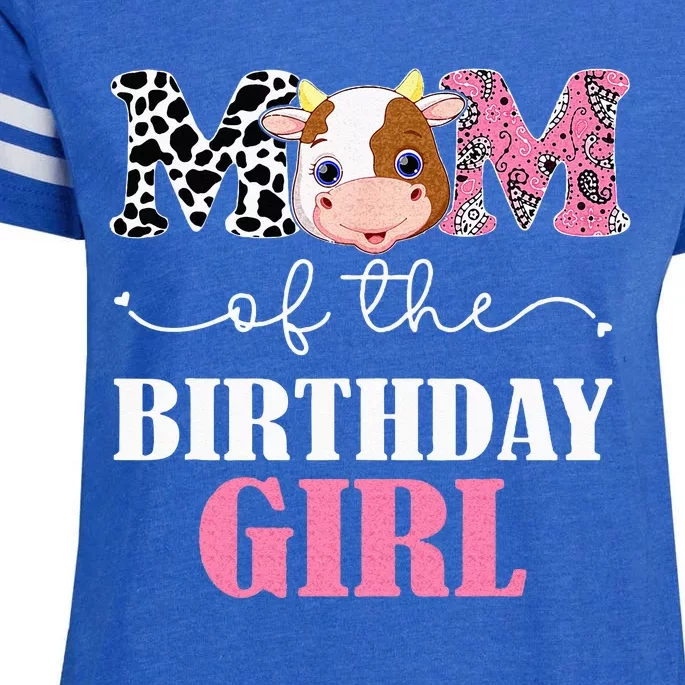 Mom Of The Birthday Girl Farm Cow Mommy Mama 1st Enza Ladies Jersey Football T-Shirt