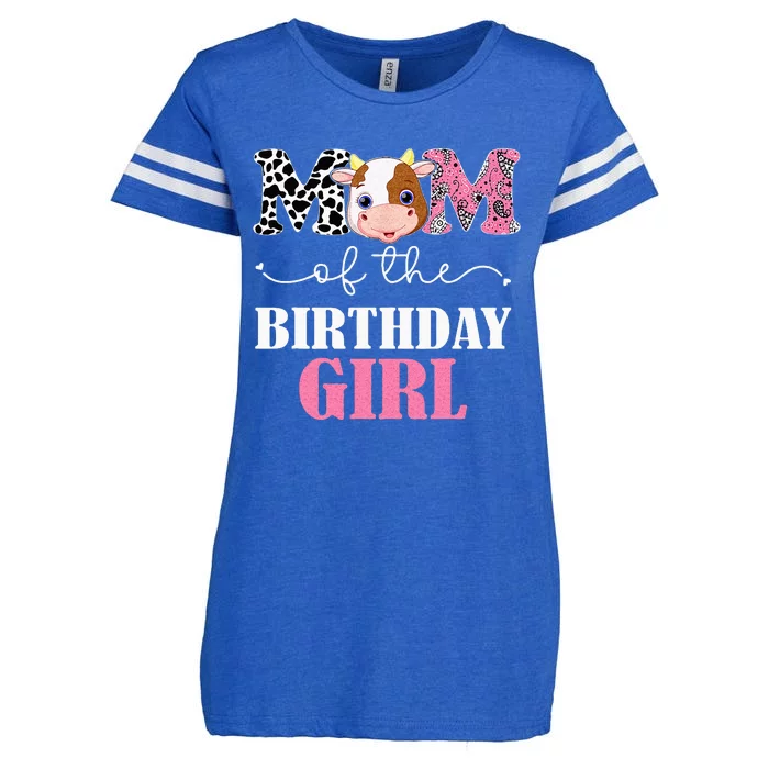 Mom Of The Birthday Girl Farm Cow Mommy Mama 1st Enza Ladies Jersey Football T-Shirt