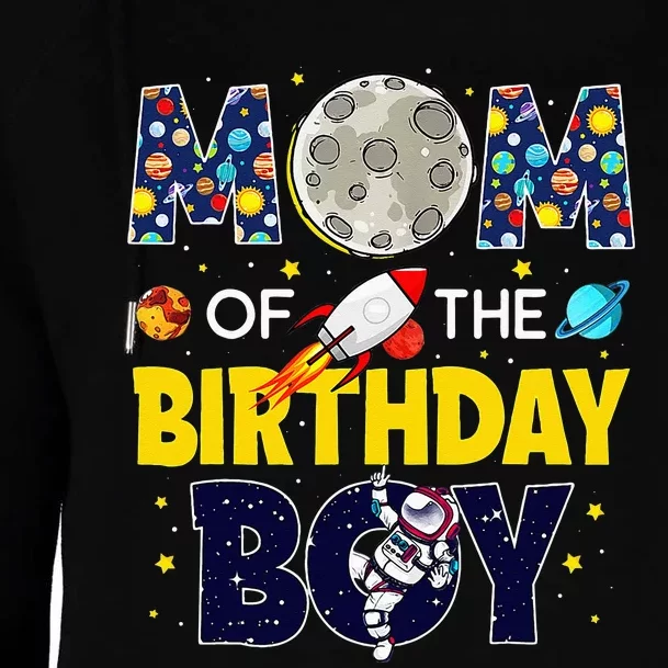 Mom Of The Birthday Boy 2nd Outer Space Outfit Womens Funnel Neck Pullover Hood