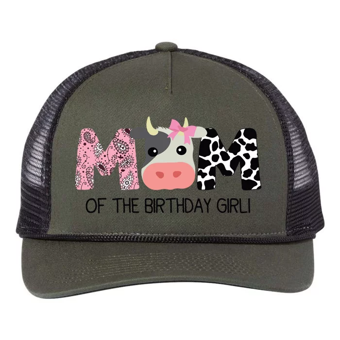 Mom Of The Birthday For Cow Farm Birthday Cow Mommy 1st Retro Rope Trucker Hat Cap