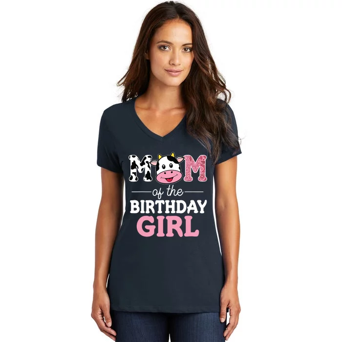 Mom Of The Birthday Farm Cow Mommy Mama 1st Women's V-Neck T-Shirt