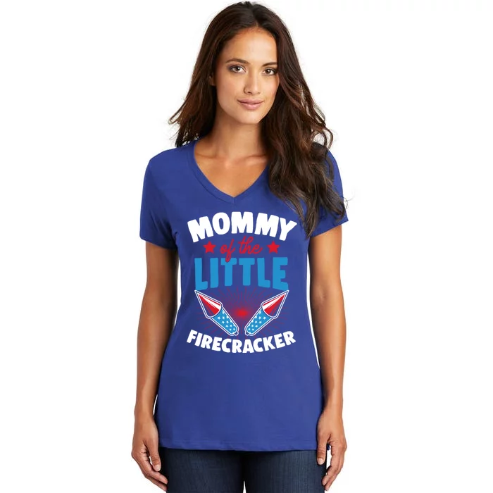 Mommy Of The Little Firecracker Matching Family 4th Of July Cool Gift Women's V-Neck T-Shirt