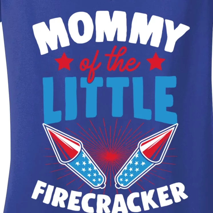 Mommy Of The Little Firecracker Matching Family 4th Of July Cool Gift Women's V-Neck T-Shirt